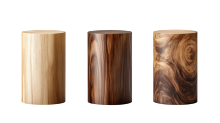 Tall wooden display pedestal stand with a smooth on white background