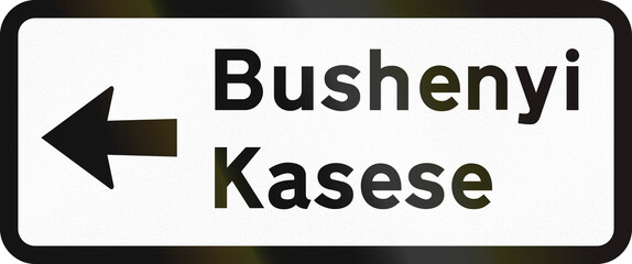 Guidance road sign in Uganda - Direction sign on minor road to Bushenyi and Kasese
