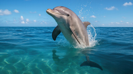 Naklejka premium Dolphin leaping in ocean waves