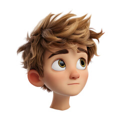 Young boy with tousled hair looking upwards with a curious expression, rendered in a vibrant and detailed cartoon style