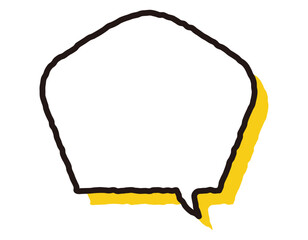 手書き風線の黄色の影のある吹き出し　丸みのある五角形　22