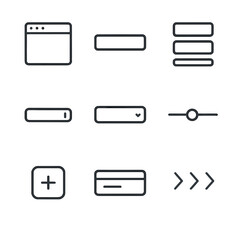 Obraz premium UI_UX Icon Set. Outline icon set of Website UI/UX Elements: browser window, navigation bar, button states, input field, dropdown