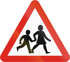 Warning road sign in Uganda - Children in the road ahead © jojoo64