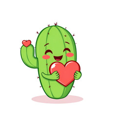 A charming cartoon cactus expresses love with a heart, perfect for celebrations.