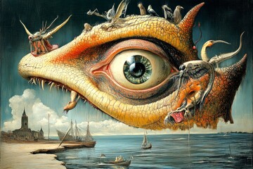 Fototapeta premium Abstract health concept. Metaphorical anticholinergic drugs physical senses, of a mental illusion. Brain fog. Hallucination - due to anticholinergic drugs: abstract image of individual status.