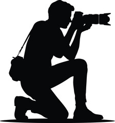 Photographer Silhouette with Camera on One Knee Icon

