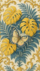 Elegant butterfly amidst tropical foliage.