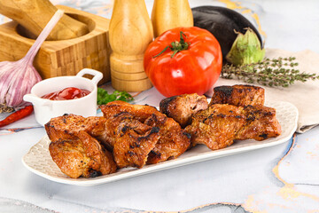 Grilled pork neck meat shashlik