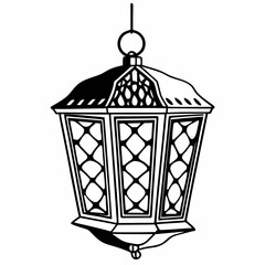Garden lantern vector line art illustration