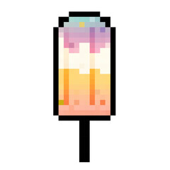 Colorful vector artwork depicting a popsicle in a tropical sunset setting with palm trees in the background