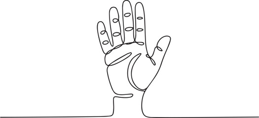 Obraz premium one-line drawing of an open human hand with fingers spread in continuous black line on white background
