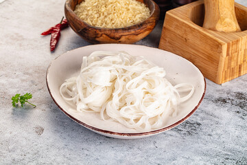 Boiled asian rice pho noodles