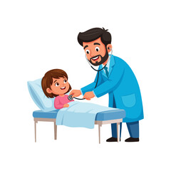 vector illustration of a male doctor examining a girl