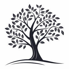 Obraz premium Elegant black silhouette tree with leaves suitable for logos and nature-themed designs