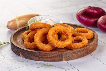 Golden fried onion rings snack
