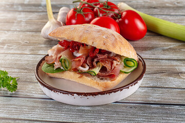 Ciabatta with cured parma and tomato