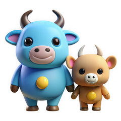Fototapeta premium 3d cute cartoon ox and calf isolated on transparent background