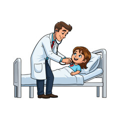 vector illustration of a male doctor examining a girl