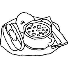 Hand Drawn Soup and Hot Dog Meal Plate Outline Breakfast Crayon Texture Lunch Vector Sandwich Doodles Back to School Meal Childlike Sketchy Drawing