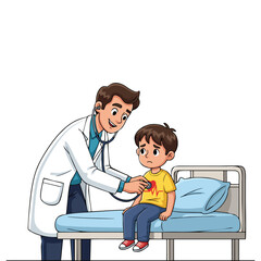 vector illustration of a male doctor examining a boy