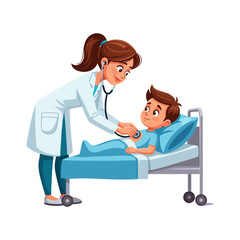 vector illustration of a female doctor examining a boy