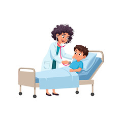 vector illustration of a female doctor examining a boy