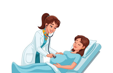 vector illustration of a doctor examining his pregnant patient