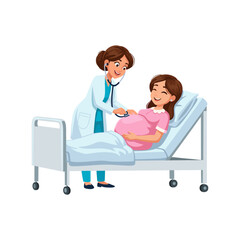 vector illustration of a doctor examining his pregnant patient