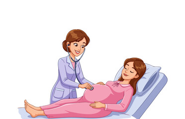 vector illustration of a doctor examining his pregnant patient