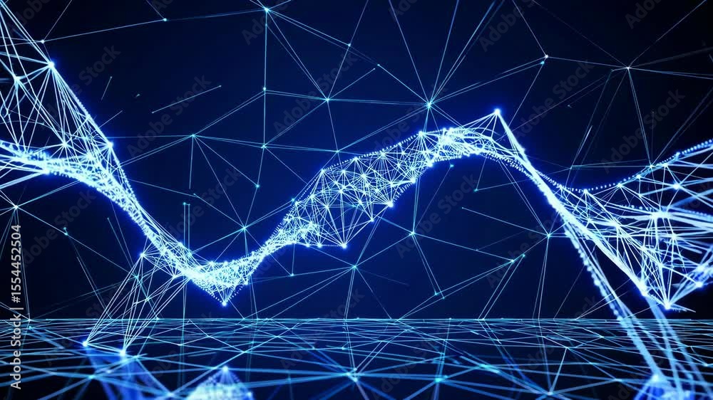 Wall mural wave of particles. abstract blue geometric background. big data visualization. data technology abstr