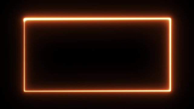 Glowing Neon Rectangle Frame Loop Animation, Abstract Square Border Motion Graphic, Neon Line Glow Sign, orange Neon Glowing Border