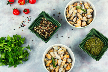 Frozen mussels without a shell.