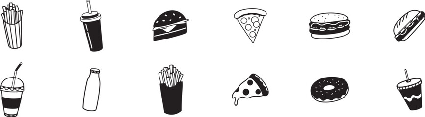 Simple Fast Food Menu Item Doodles.