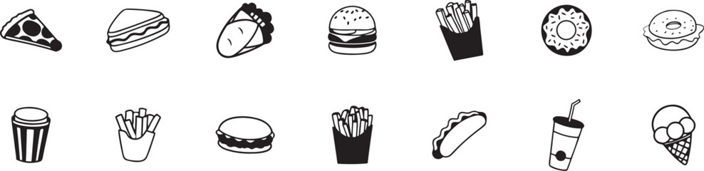 Simple Fast Food Menu Item Doodles.