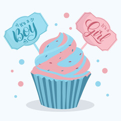 Blue and pink muffin It's a girl It's a boy Gender reveal greeting card