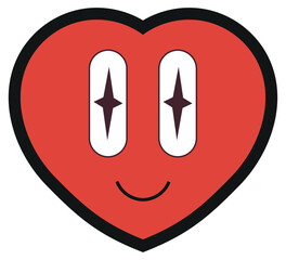 Cute Retro Cartoon Heart with Smiling Face