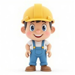 Whimsical depiction of a cheerful young construction worker, smiling and ready to build