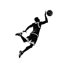 "Basketball Dunk Silhouette Vector – Jumping Player Black and White Design"