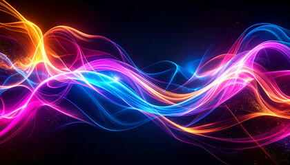 Fototapeta premium Abstract flowing vibrant colorful light waves against a dark background