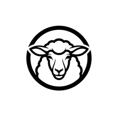 Sheep Head Badge Logo, Stylized Head Inside a Circular Frame, Bold Black Outline Art