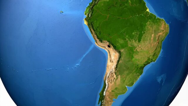 South American continent seen on digital globe with blue ocean water showcasing geographic and environmental features