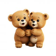 Obraz premium 3d icon two adorable, smiling cartoon bears embracing each other, conveying warmth and affection on a transparent background. Isolated transparent