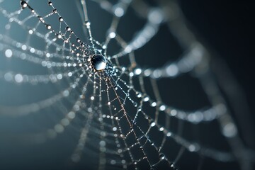 Sparkling Dew Drops on a Spiderweb A Macro Shot of Nature's Beauty