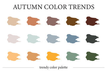 Autumn color trends. 15 warm colors. Trendy color palette.
