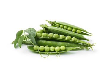 Fresh green peas in pods and sprout isolated on white