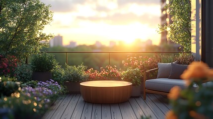 Urban balcony sunset view outdoor