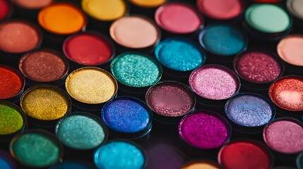 A Colorful Array of Eyeshadows A CloseUp View of a Diverse Makeup Palette