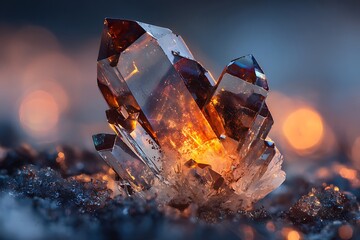 Stunning Brown Smoky Quartz Cluster Geode Specimen Displaying Internal Orange Glow and Crystal Structure