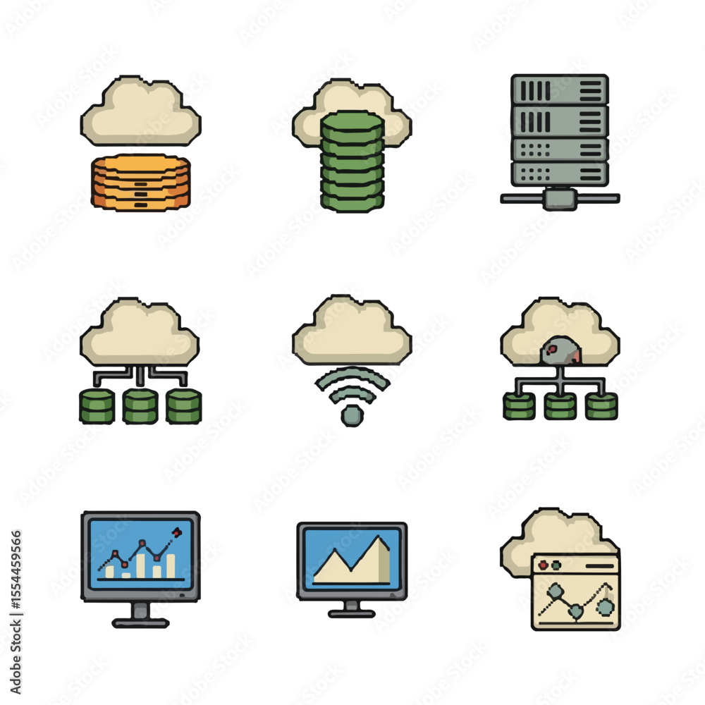 Poster cloud computing icons set in a flat design style