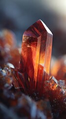 Vivid Orange Crystal Point CloseUp Geological Mineral Formation with Rough Edges and Texture
